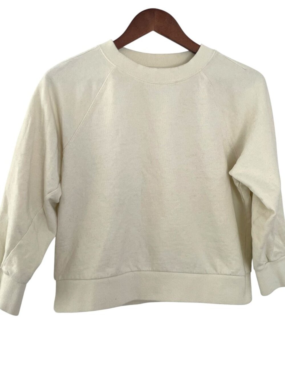 For Days Crew Neck Pullover Sweatshirt Large L Cream Organic Cotton Minimalist